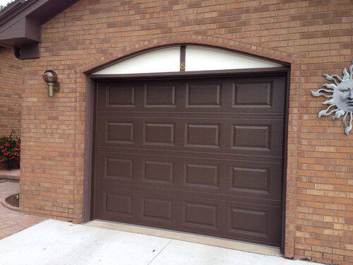 brown brick garage door