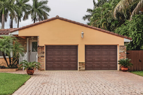 brown double garage door