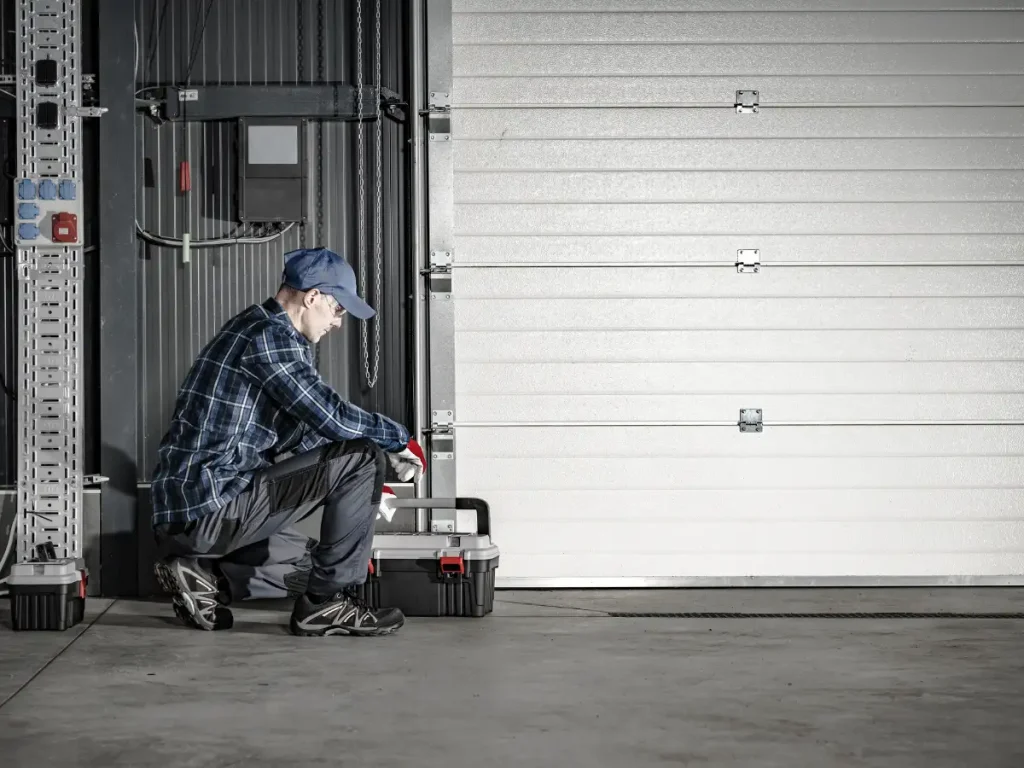a garage door technician doing a maintenance